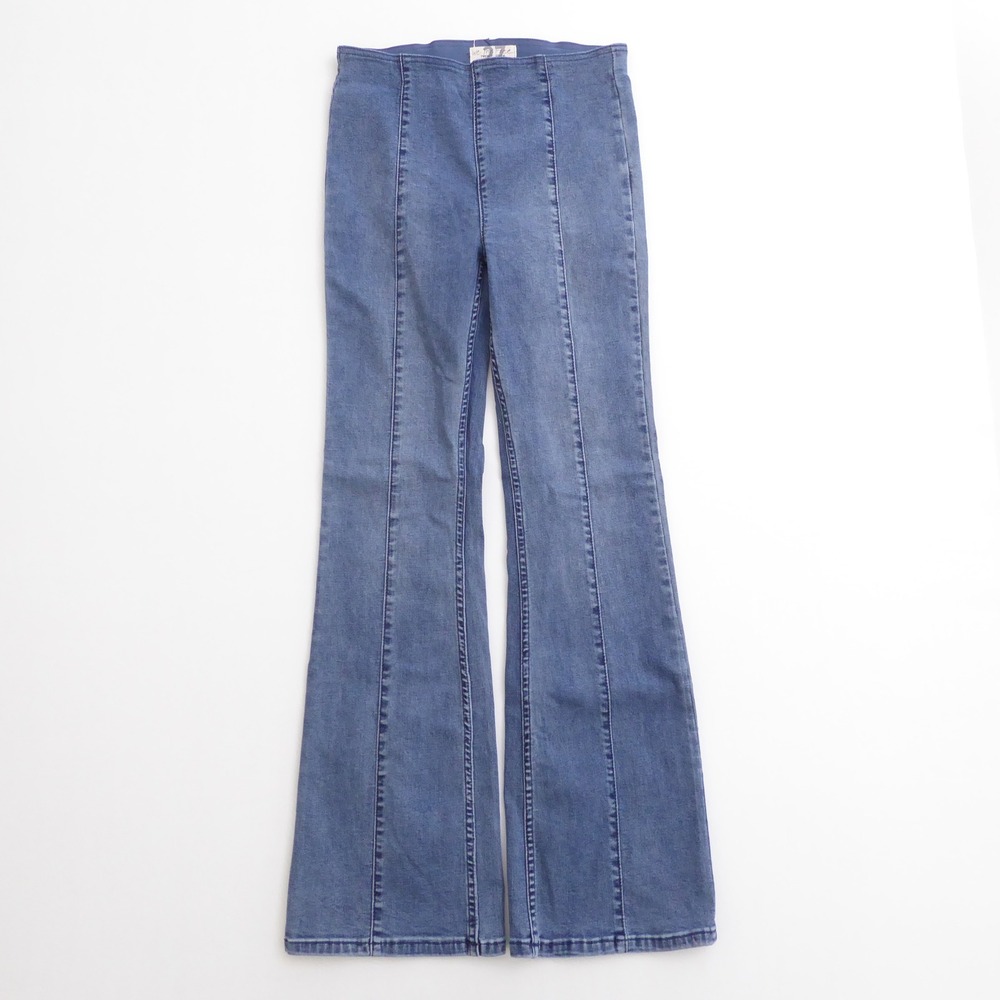 We The Free People Women Penny Jeans Blue Flare Pull On High Rise Front Seam 27